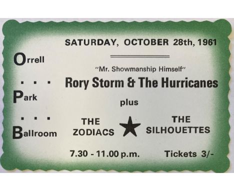 BEATLES RINGO / RORY STORM &amp; THE HURRICANES. Rare ticket for a Rory Storm &amp; The Hurricanes gig at the Orrell Park Bal