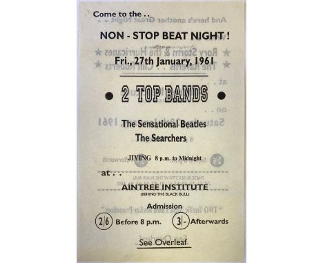 27TH 1961 JAN BEATLES &amp; RORY STORM. An original handbill from January 1961 listing two events, Fri 27th at the Aintree In