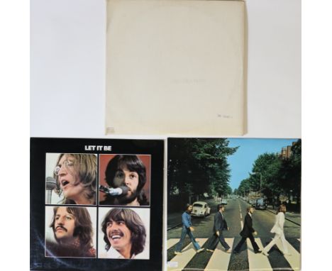 THE BEATLES - WHITE ALBUM/ABBEY ROAD/LET IT BE LPs (EARLY/ORIGINAL UK PRESSINGS). Ace selection of 3 x nice and clean LPs. Ti