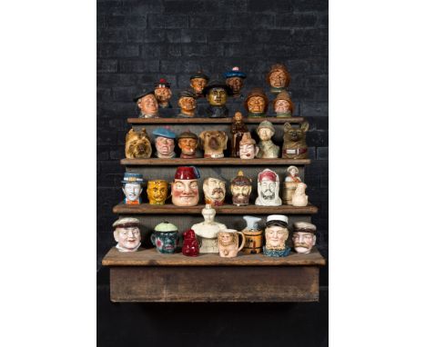 Full title: A collection of barbotine tobacco jars in the shape of heads of men and animals, 19/20th C.Description:H 22 cm (t