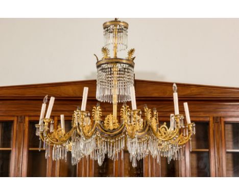 Full title: A German gilt metal, gilt wood and cut-glass ten-light chandelier after a design by Karl Friedrich Schinkel, ca. 