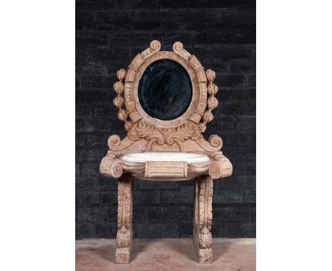 Full title: A marble washbasin with matching mirror in a historicising style, 20th C.Description:H 179 x L 100 x D 73 cmAbout