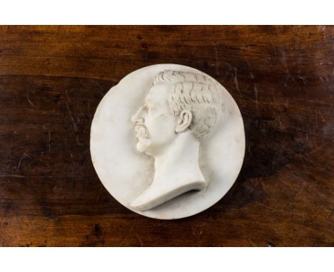 Full title: An English white marble medallion depicting the profile portrait of John Peyto Charles Shrubb, dated 1886Descript