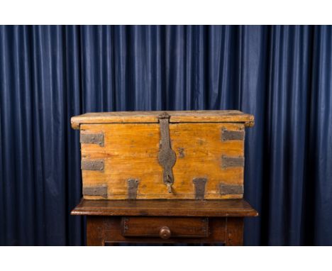 Full title: A wooden trunk with wrought iron mounts, 18th C.Description:H 34 x L 72 x D 34 cmAbout this sale: Paul De Grande 