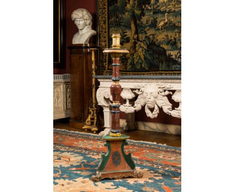 Full title: A large polychromed wooden candlestick, probably Italy, 19th C.Description:H 131 cmAbout this sale: Paul De Grand