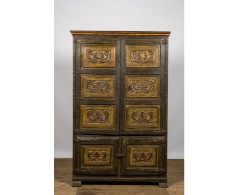 Full title: A painted wooden four-door cupboard, Southern Europe, 19th C.Description:H 111 x 45 x 41 cmAbout this sale: Paul 