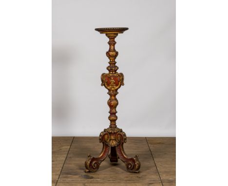 Full title: An Italian polychrome and gilt wooden church candlestick, 18th CDescription:H 149 cm About this sale: Paul De Gra