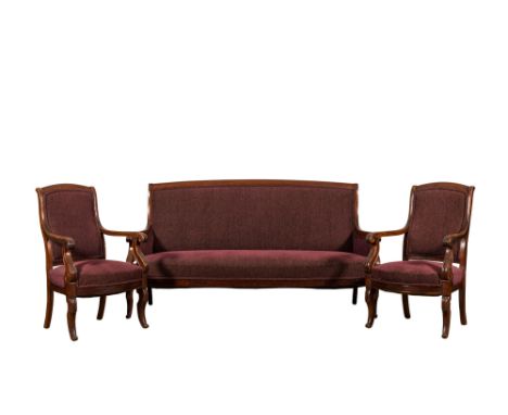 Full title: A mahogany Directoire style salon consisting of a sofa and two armchairs, ca. 1900Description:H 95 x L 175 x D 63
