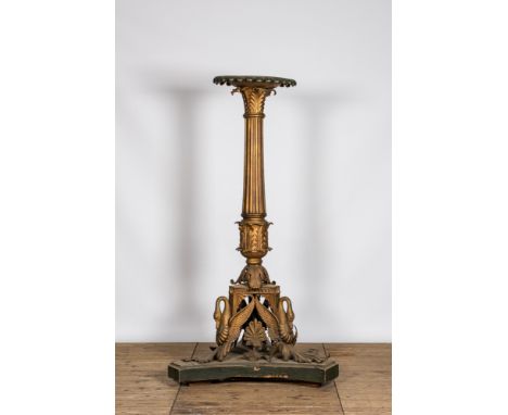 Full title: An imposing polychrome and gilt metal candlestick on a wooden base, 20th C.Description:H 201 cmAbout this sale: P