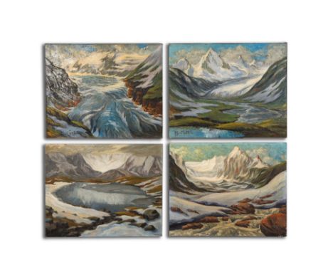 Full title: Albert Goethals (1885-1973): Four impressive Tyrolean glacier views, oil on canvas, dated 1937Description:H 80 x 
