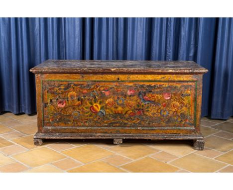 Full title: A polychrome pine wooden bridal trunk, ca. 1800Description:H 59,5 x L 131 x D 61 cmAbout this sale: Paul De Grand