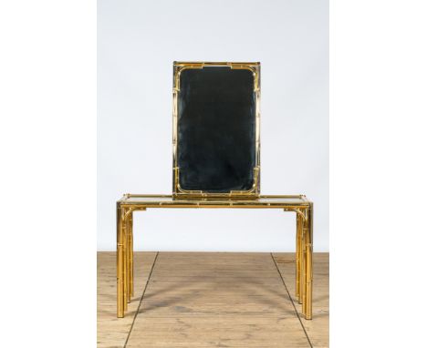 Full title: A brass Hollywood Regency style console with matching mirror, Italy, 20th C.Description:H 72,5 x L 118,5 x D 39,5