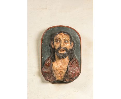 Full title: A polychrome 'cartapesta' or papier-m‰che bust of Christ in agony with glass eyes, southern Italy, Lecce, 17th C.