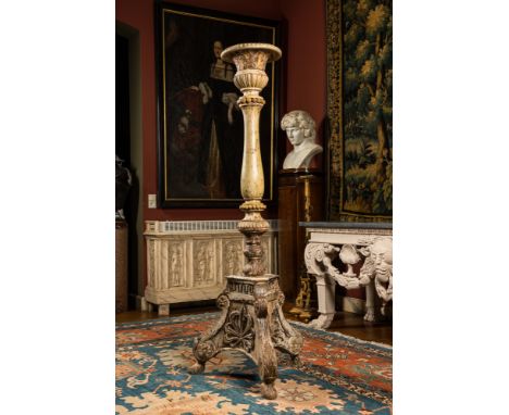Full title: A massive Italian patinated wooden candlestick, 18/19th C.Description:H 198 cmAbout this sale: Paul De Grande is 