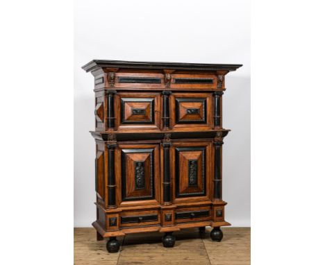 Full title: A Dutch partly ebonised wooden four-door cupboard, 19th C.Description:H 220 x L 183,5 x D 75 cmAbout this sale: P