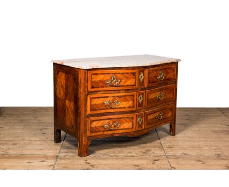 Full title: A veneered wooden commode with marble top, 19th C.Description:H 83,5 x L 126 x D 65 cmAbout this sale: Paul De Gr