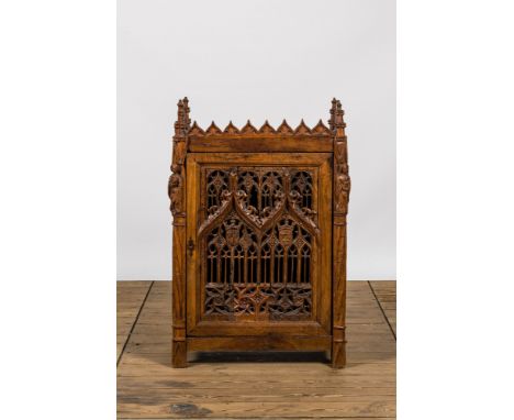 Full title: An attractive reticulated gothic wooden panel mounted in a Gothic Revival cabinet, 16th and 19th C.Description:H 