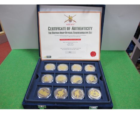 The British Army Official Commemorative Coin Set, features twelve coins each commemorating the Modern Forces, cased with C.O.