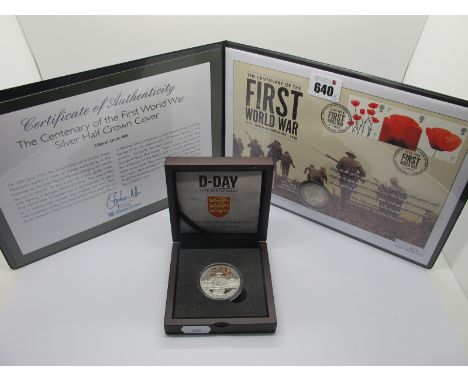 Jersy 2014 D-Day 70th Anniversary Silver £5 Coin, together with a Westminster 2014 Centenary at the First World War silver ha