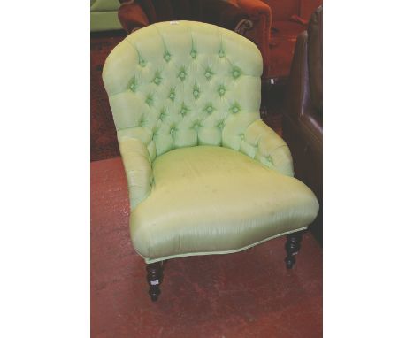 A Victorian style button back nursing chair, with green upholstery.Property of the owners of the Downton Estate, Shropshire