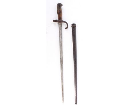 A French Model 1874 Gras Bayonet of standard production specification, the blade typically inscribed to its back edge and dat