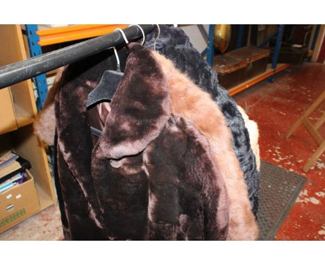 A quantity of vintage fur coats (3), a stole and a lace dress 