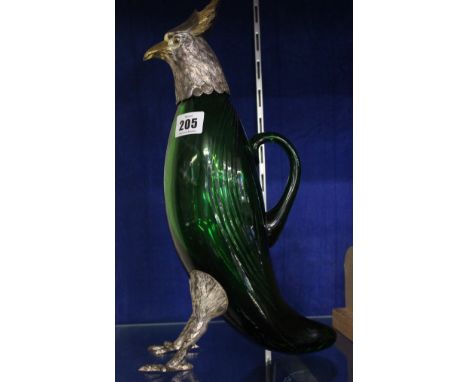 A 'bird' port decanter with plated mounts, 35cm high