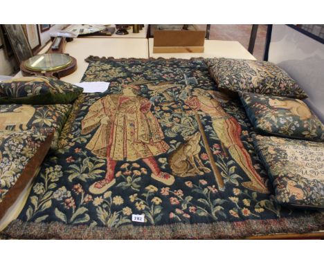 A Modern Tapestry wall hanging and a quantity of tapestry cushions