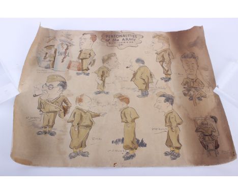William Douglas Macleod (1892 - 1963) ‘Personalities of the Army - Burtonwood 1941’ study of officer’s in caricature, each na