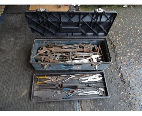 Toolbox full of tools to include spanners, adjustable wrenches and pliers etc&nbsp;