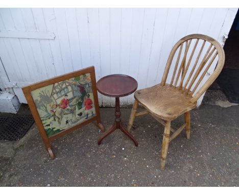 Hunting themed fire screen, kitchen chair and wine table&nbsp;