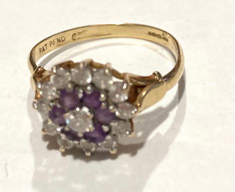 vintage 9ct gold amethyst &amp; gemstone cluster ring, approximate weight 2.8g 