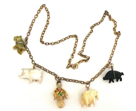 Vintage 9ct Gold lucky pig pendant necklace, approximate weight  23g 