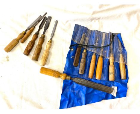 Selection woodworking tools, plus chisels 