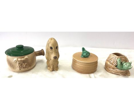 Slyvac 2950, Vintage Sylvac 1818 dog head butter tub, sylvac posy Vase 3163 Kitten Playing with Ball of Wool, Vintage Sylvac 