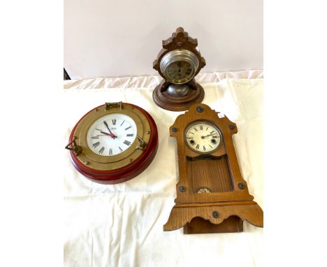 3 Vintage clocks, includes key hole, alarm etc 
