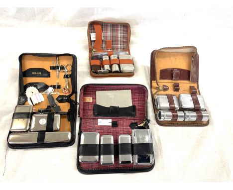 4 Vintage vanity travel sets all in leather cases 