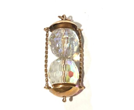 vintage 9ct gold aurora glass sand timer charm / pendant, approximate weight  7.4g 