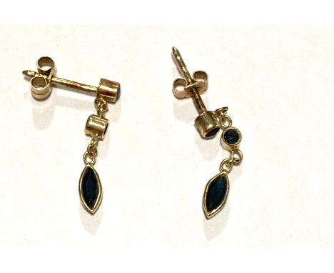 9ct vintage sapphire chain drop earrings, approximate weight 0.7g 