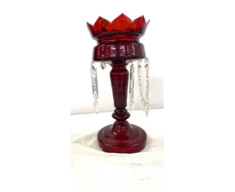 Vintage glass lustre, damage to base, droplets need reattaching 