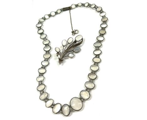 Moonstone ladies vintage necklace, with matching brooch, missing one stone 