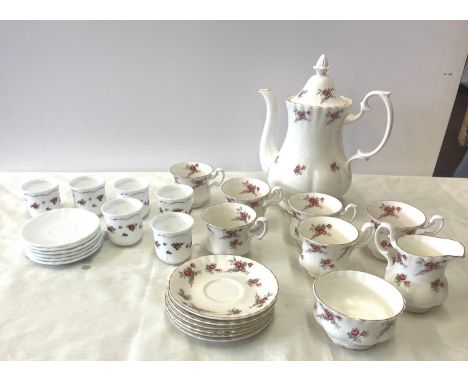 Selection of Richmond bone china Rose June pattern cups, saucers, jug, large teapot, plus un - named set 6 coffee cups and sa