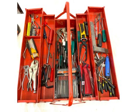 Metal cantilever  tool box, with a large selection  of tools etc 