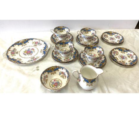 Selection of Shelley china blue Sheraton pattern 2272 pieces to include cups, saucers, cake plates, sandwich plate, jug, suga