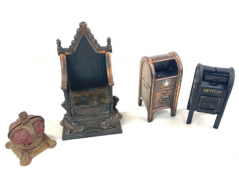 Selection vintage money boxes, all cast / metal 