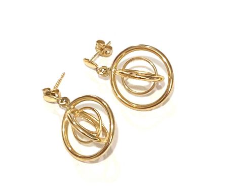 9ct vintage modernist orbital drop pendant earrings, approximate weight 2.1g 