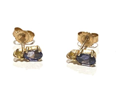 vintage 10ct gold yellow sapphire &amp; iloite stud earrings, approximate weight 0.8g 