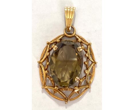 9ct vintage smoky quartz pendant by maker E F C, approximate weight 5.8g 