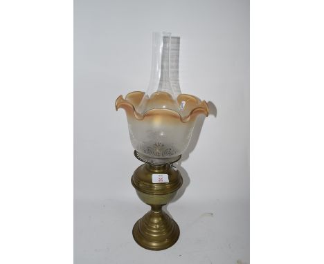 BRASS OIL LAMP WITH GLASS SHADE