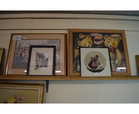 PRINT ENTITLED MERRY CHRISTMAS BY FRANK DODDS, TOGETHER WITH A PHOTOGRAPH OF ELM HILL AND PRINT OF TEDDY BEARS